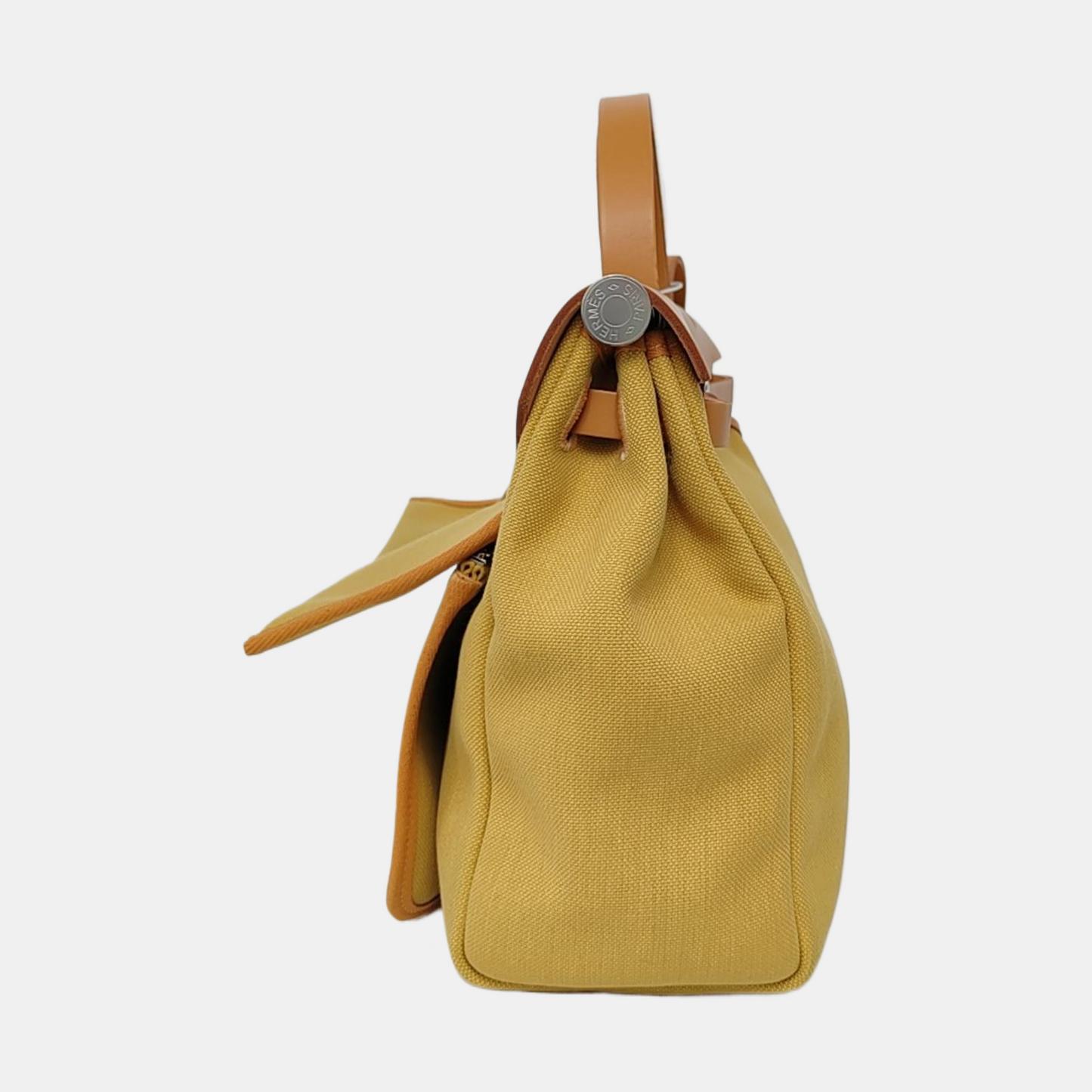 HERMÈS Herbag 31 Fennel Canvas Crossbody, Tote, and Shoulder Bag with Silver Hardware D, Detachable Strap-(SKU)-968228092