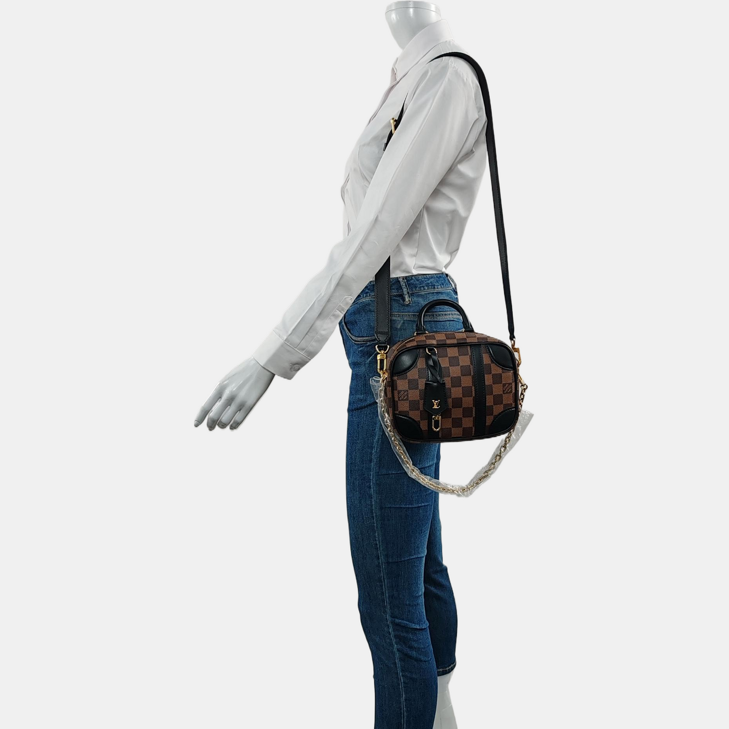 LOUIS VUITTON VALISETTE BB Brown Coated Canvas Checkered Camera Bag Crossbody Bag Removable Strap-(SKU)-968883454