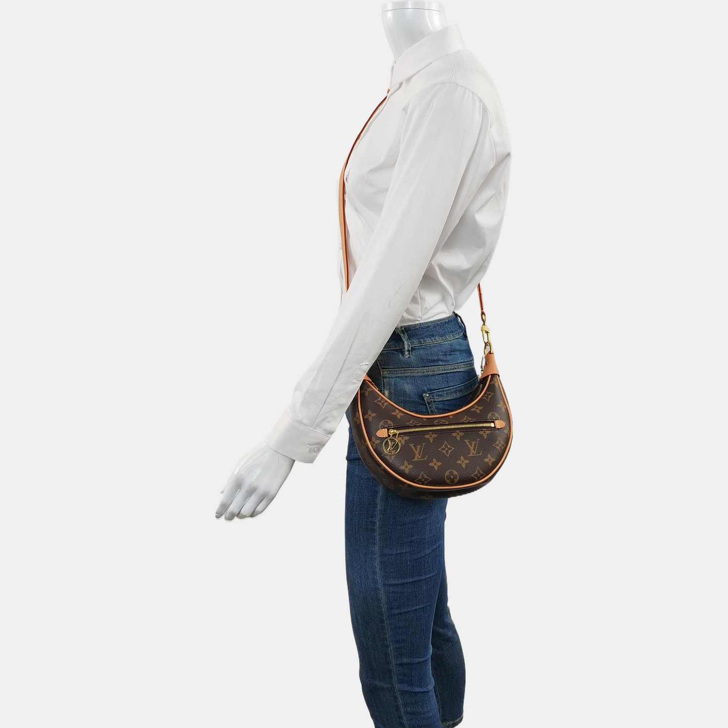LOUIS VUITTON LOOP Brown Coated Canvas Monogram Pea Bag Shoulder Bag Crossbody Strap with 2 Removable Straps Accessories Included-(SKU)-968827015