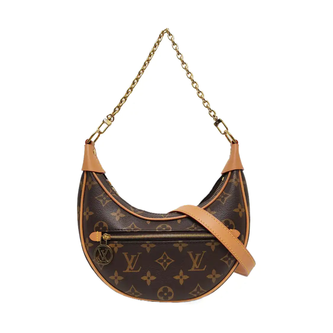 LOUIS VUITTON LOOP Brown Coated Canvas Monogram Pea Bag Shoulder Bag Crossbody Strap with 2 Removable Straps Accessories Included-(SKU)-968827015