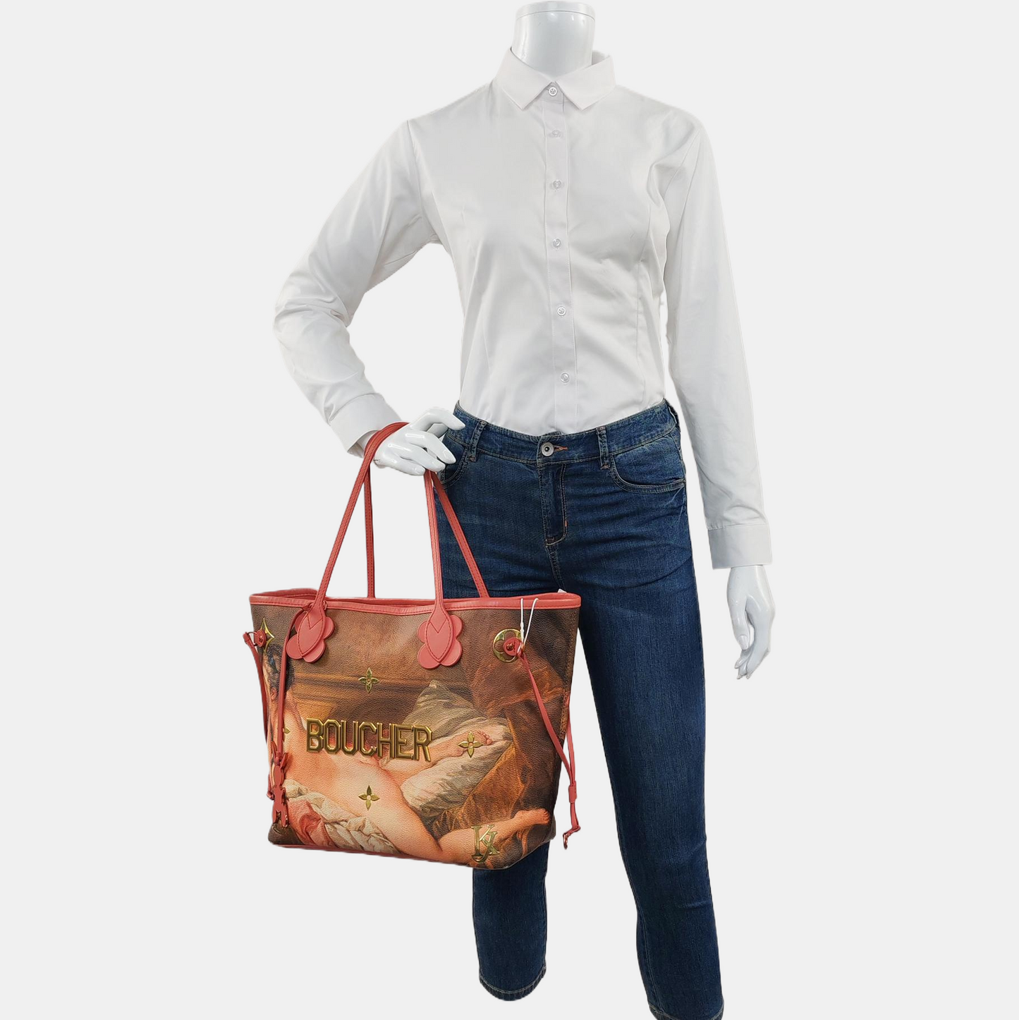 LOUIS VUITTON NEVERFULL Medium Multicolor Coated Canvas Monogram Print Patchwork Shoulder Bag Gold Hardware Interior Pockets-(SKU)-968671319