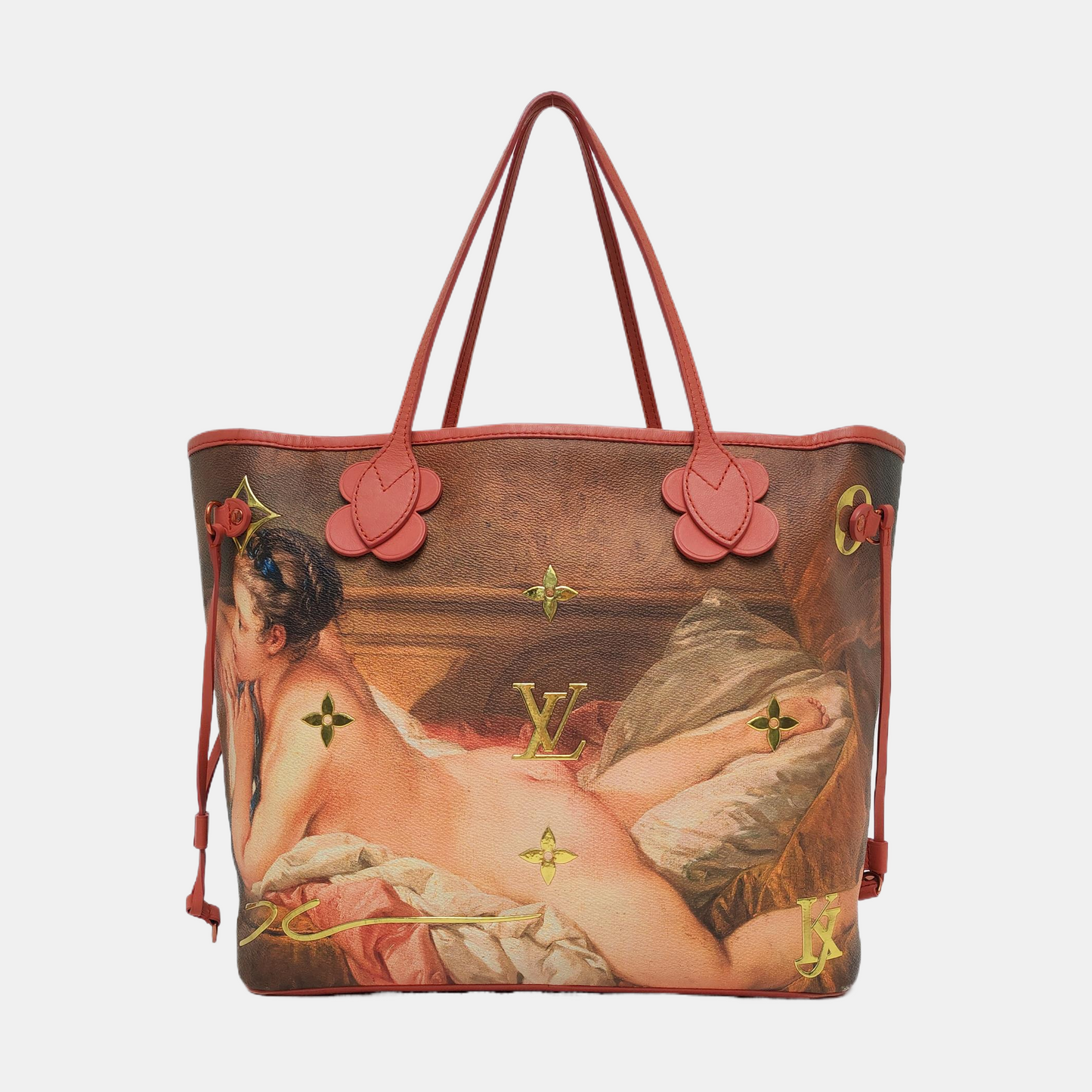 LOUIS VUITTON NEVERFULL Medium Multicolor Coated Canvas Monogram Print Patchwork Shoulder Bag Gold Hardware Interior Pockets-(SKU)-968671319