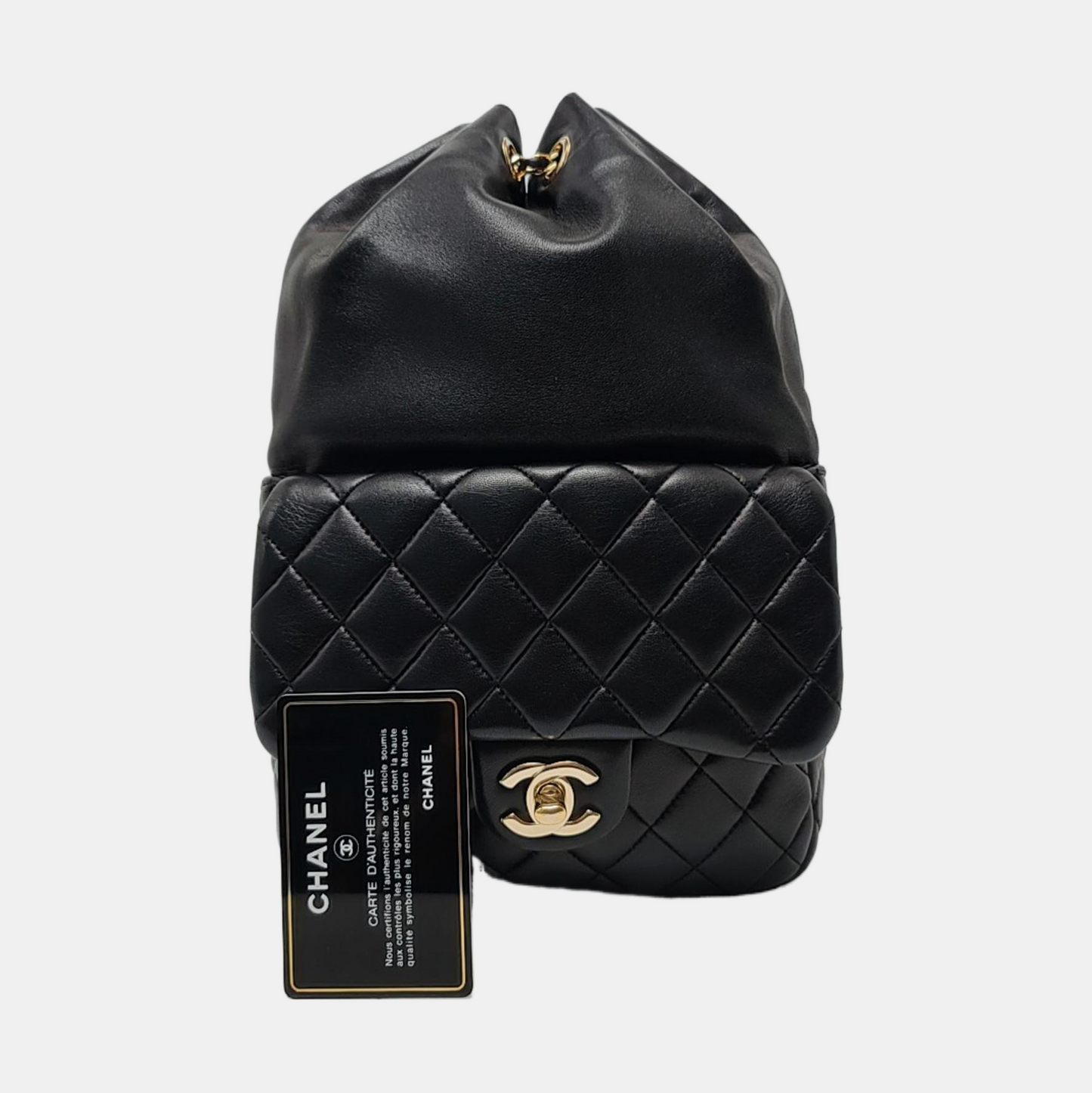 CHANEL IN SEOUL Small Size Black Lamb Leather Quilted Backpack Gold Hardware 21 Clasp-(SKU)-961468828