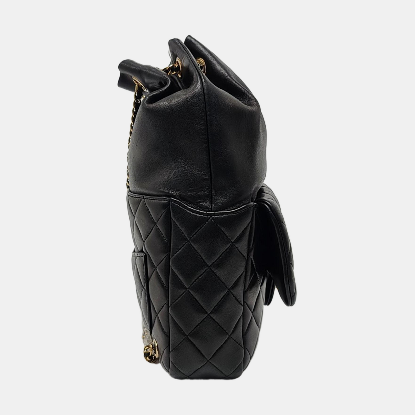 CHANEL IN SEOUL Small Size Black Lamb Leather Quilted Backpack Gold Hardware 21 Clasp-(SKU)-961468828