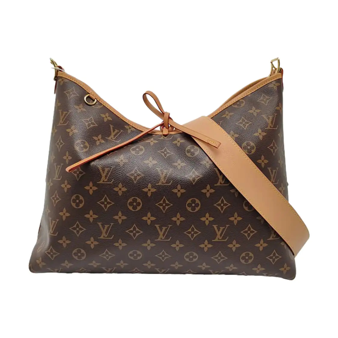LOUIS VUITTON CARRYALL Medium Brown Coated Canvas Monogram Shoulder Bag Tote Bag Golden Hardware Removable Shoulder Strap-(SKU)-968874319