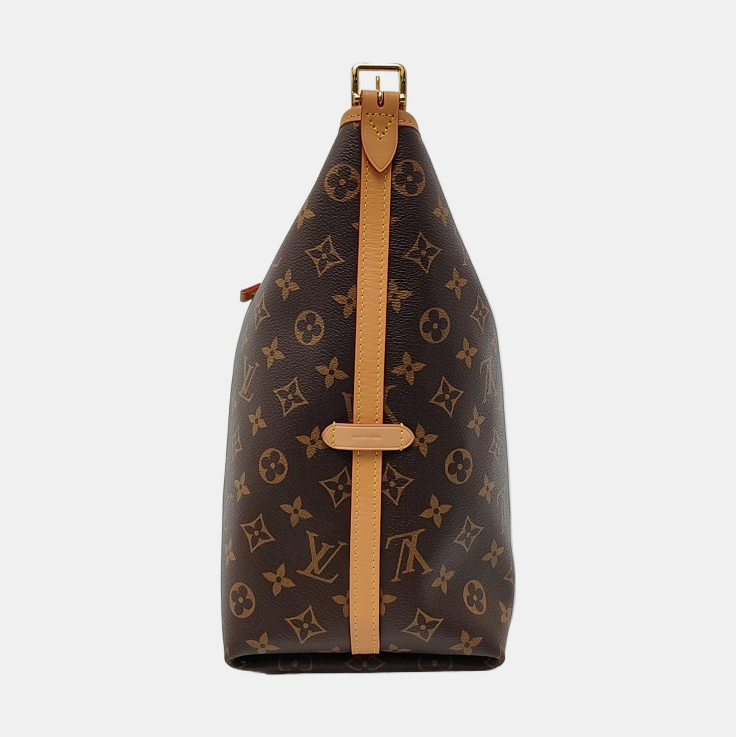 LOUIS VUITTON CARRYALL Medium Brown Coated Canvas Monogram Shoulder Bag Tote Bag Golden Hardware Removable Shoulder Strap-(SKU)-968874319