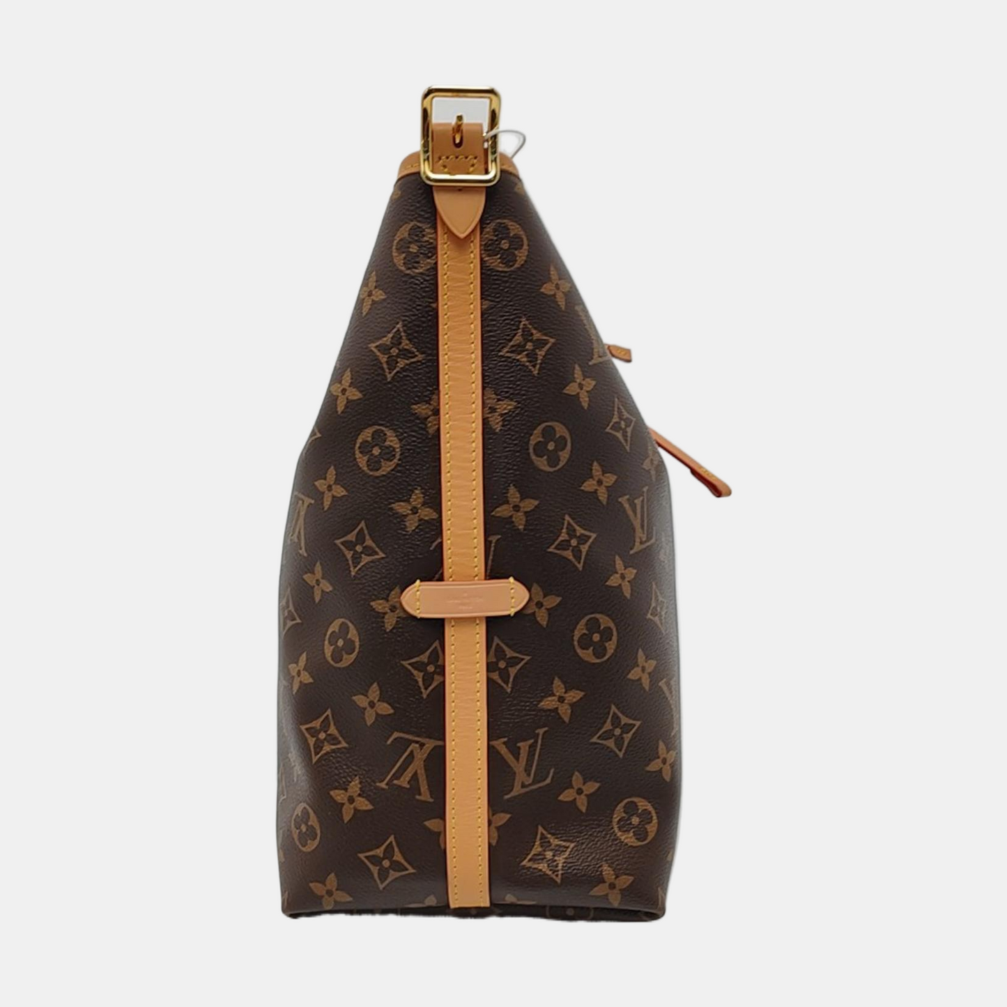 LOUIS VUITTON CARRYALL Medium Brown Coated Canvas Monogram Shoulder Bag Tote Bag Golden Hardware Removable Shoulder Strap-(SKU)-968874319