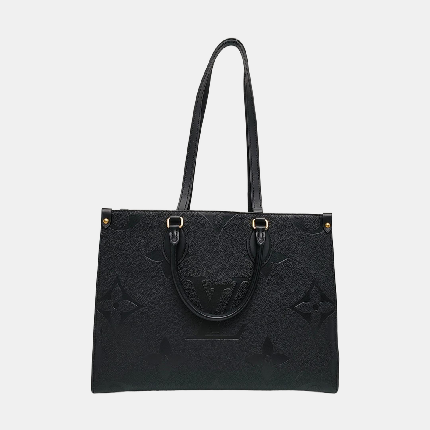 LOUIS VUITTON ONTHEGO Medium Black Cowhide Monogram Embossed Jungle Bag Shoulder Bag Handbag Gold Hardware-(SKU)-969038729