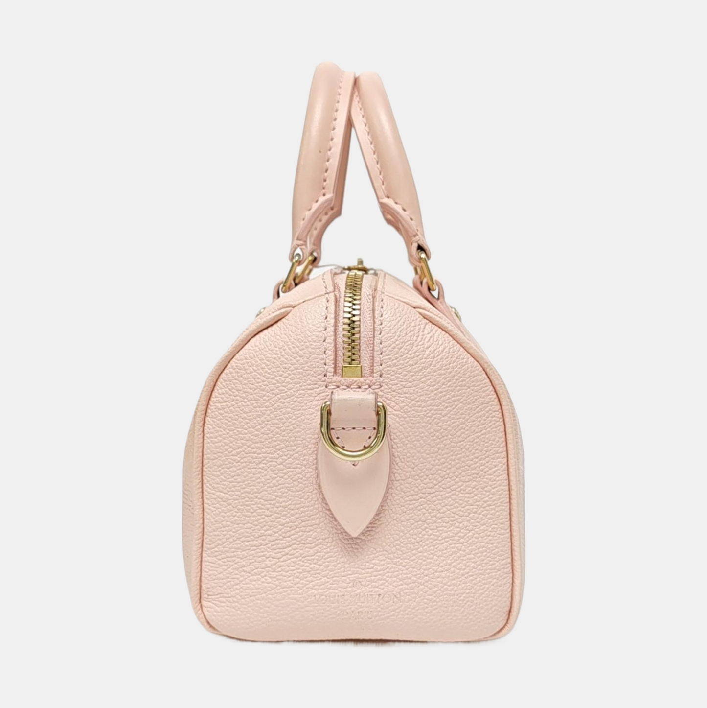 LOUIS VUITTON SPEEDY 20 Pink Leather Monogram Embossed Boston Bag Crossbody Bag Tote Bag Shoulder Bag Golden Hardware Removable Shoulder Strap Accessories Included-(SKU)-968584075