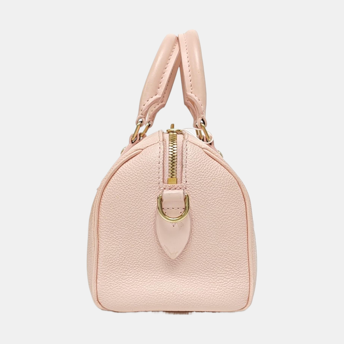 LOUIS VUITTON SPEEDY 20 Pink Leather Monogram Embossed Boston Bag Crossbody Bag Tote Bag Shoulder Bag Golden Hardware Removable Shoulder Strap Accessories Included-(SKU)-968584075