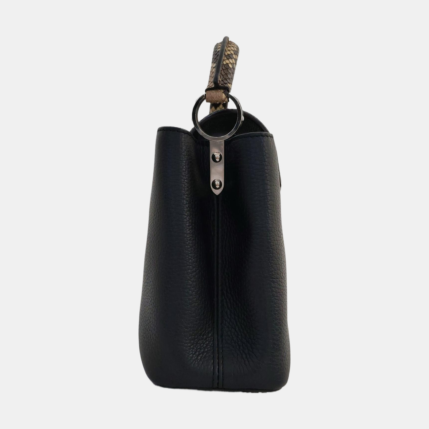 LOUIS VUITTON CAPUCINES Small-sized Black Cowhide Snake Pattern Crossbody Bag Silver Hardware Removable Shoulder Strap-(SKU)-968885422