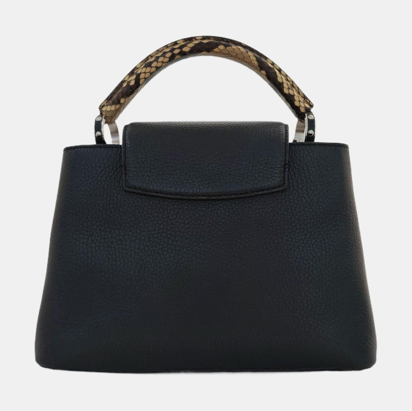 LOUIS VUITTON CAPUCINES Small-sized Black Cowhide Snake Pattern Crossbody Bag Silver Hardware Removable Shoulder Strap-(SKU)-968885422