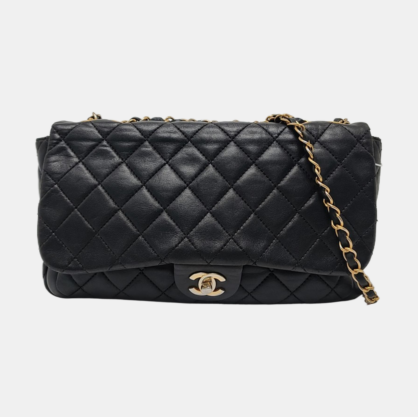 CHANEL NOW AND FOREVER Large Black Lamb Skin Quilted Shoulder Bag with Gold Hardware 18 Clasp-(SKU)-968898781