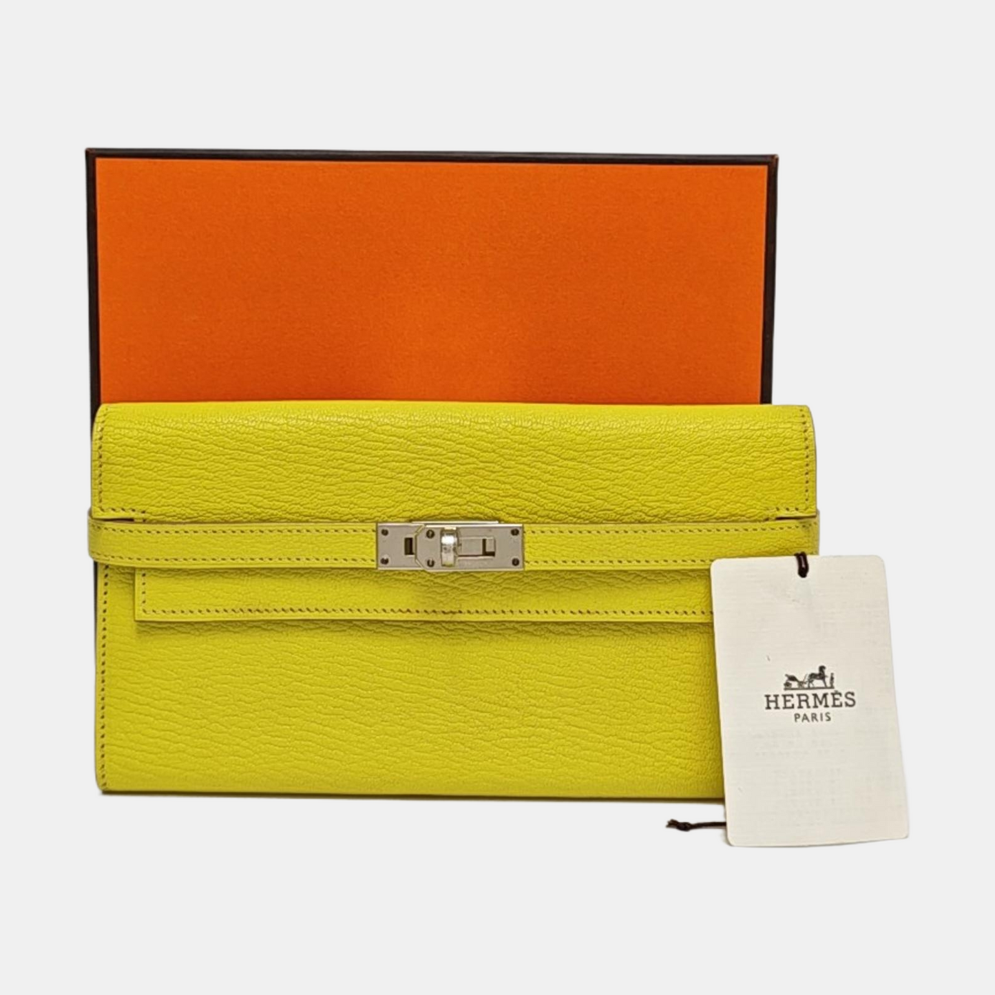 HERMÈS Kelly 19 Pale Green Chèvre Mysore Goat Leather Wallet Silver Hardware X Stamp External Stitch-(SKU)-969144221