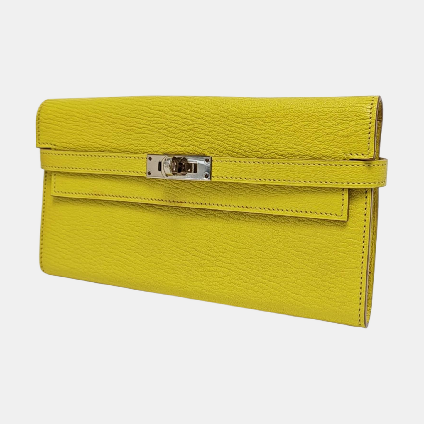 HERMÈS Kelly 19 Pale Green Chèvre Mysore Goat Leather Wallet Silver Hardware X Stamp External Stitch-(SKU)-969144221