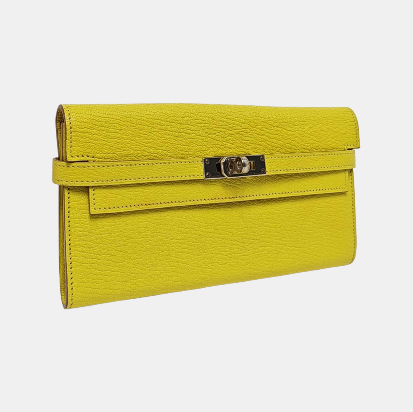 HERMÈS Kelly 19 Pale Green Chèvre Mysore Goat Leather Wallet Silver Hardware X Stamp External Stitch-(SKU)-969144221