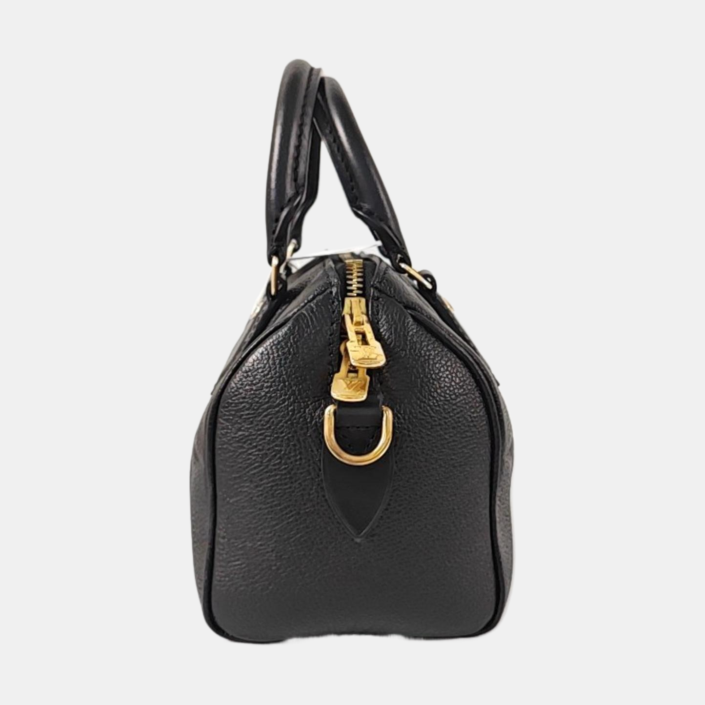 LOUIS VUITTON SPEEDY Medium-sized Black Leather Monogram Embossed Boston Bag Shoulder Bag Golden Hardware Removable Shoulder Strap-(SKU)-969021720