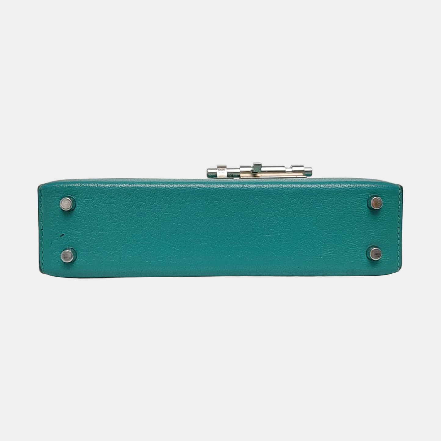 HERMÈS Verrou Mini Velvet Green Chèvre Mysore Goat Leather Gun Bag Crossbody Shoulder Bag Silver Hardware C-(SKU)-969129815