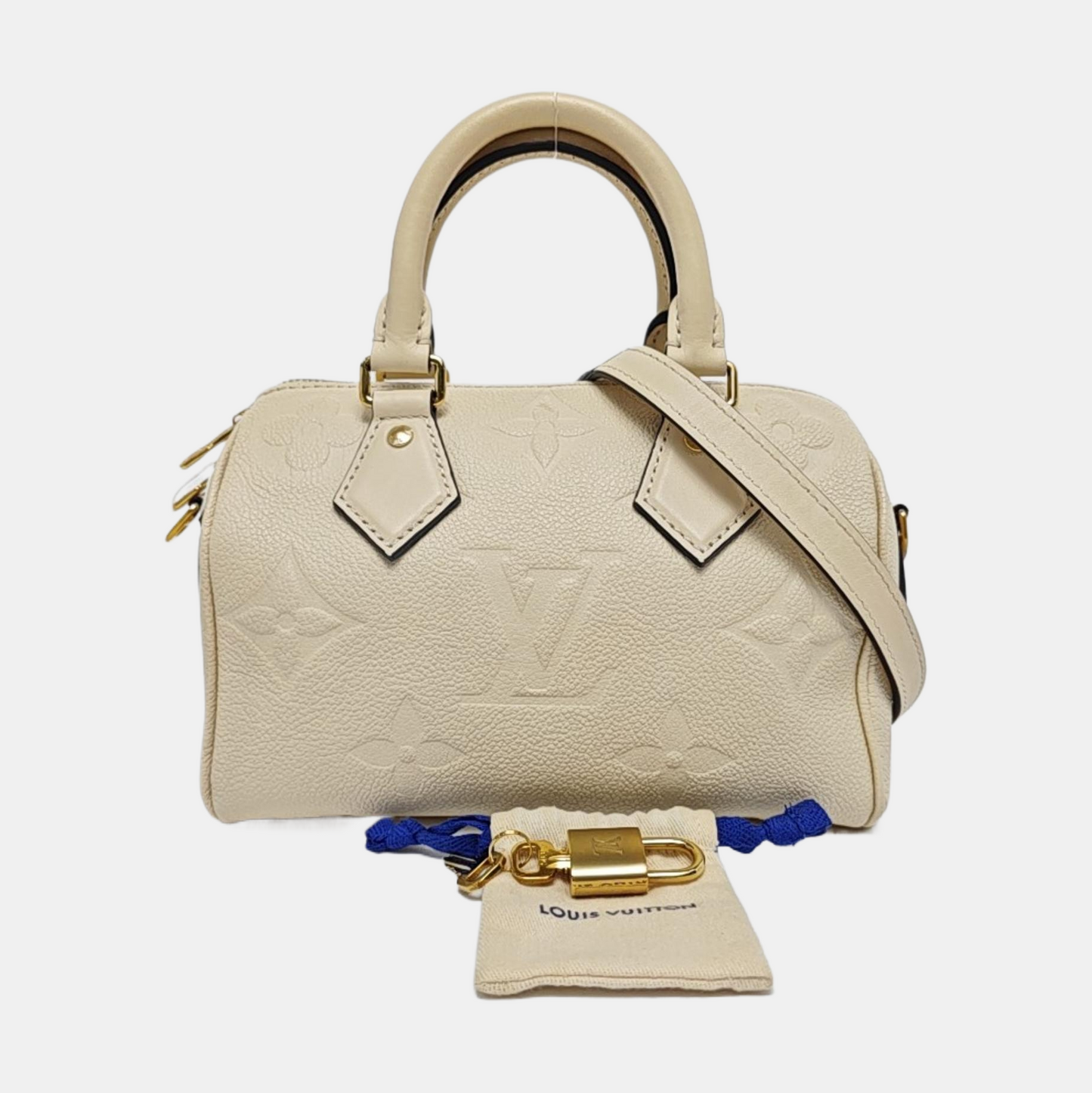 LOUIS VUITTON SPEEDY 20 Beige Calfskin Monogram Brown Pattern Boston Bag Shoulder Bag, Handbag, Crossbody Bag with Detachable Strap-(SKU)-969196925