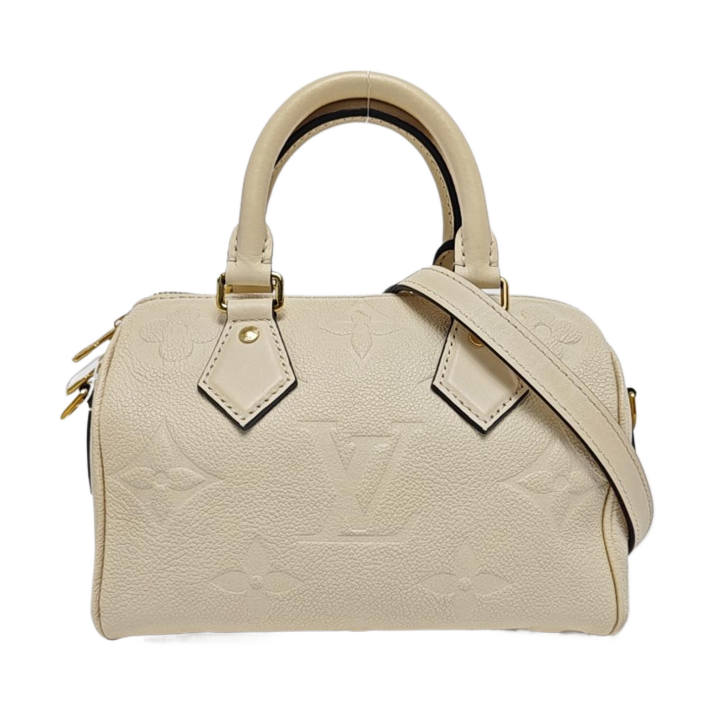 LOUIS VUITTON SPEEDY 20 Beige Calfskin Monogram Brown Pattern Boston Bag Shoulder Bag, Handbag, Crossbody Bag with Detachable Strap-(SKU)-969196925