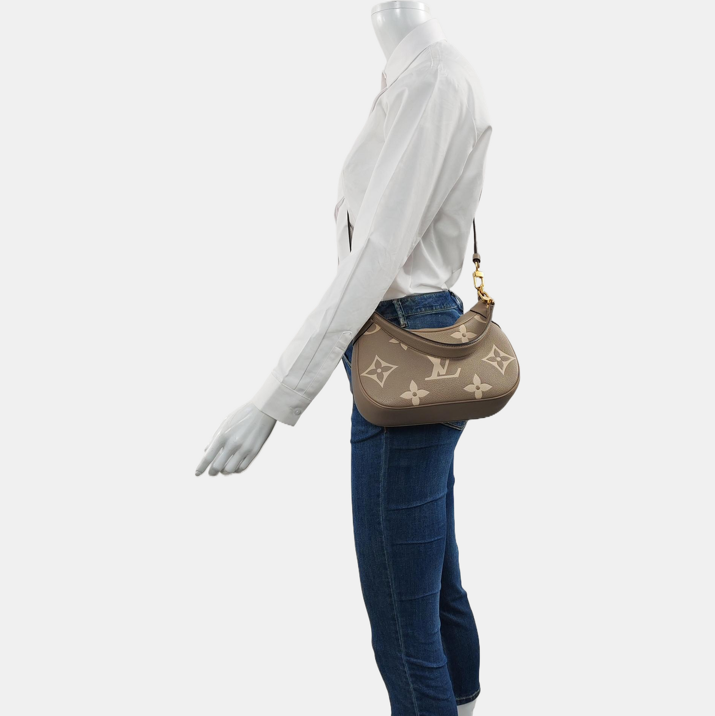 LOUIS VUITTON BAGATELLE Grey Calfskin Embossed Shoulder Bag Tote Bag Crossbody Bag Golden Hardware 2 Removable Straps-(SKU)-969149113