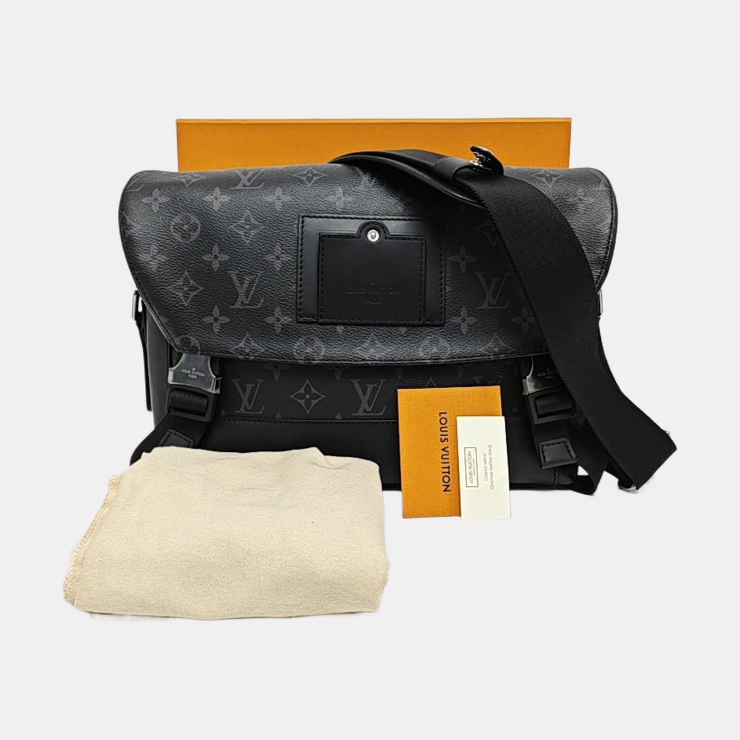 LOUIS VUITTON VOYAGER Small Black Coated Canvas Monogram Messenger Bag Crossbody Bag Shoulder Bag Silver Hardware Complete Accessories-(SKU)-969042134