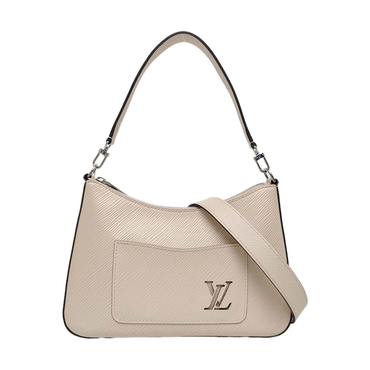 LOUIS VUITTON MARELLE White EPI Leather Wave Pattern Shoulder Bag Crossbody Handbag with Silver Hardware and 2 Detachable Straps-(SKU)-969150046