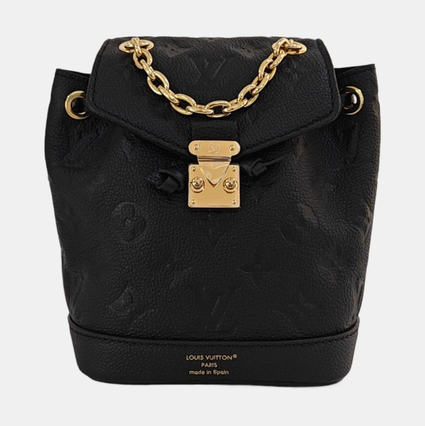 LOUIS VUITTON NOÉ Black Calfskin Monogram Embossed Backpack with Detachable Strap and Golden Hardware, 2 Straps-(SKU)-968793367