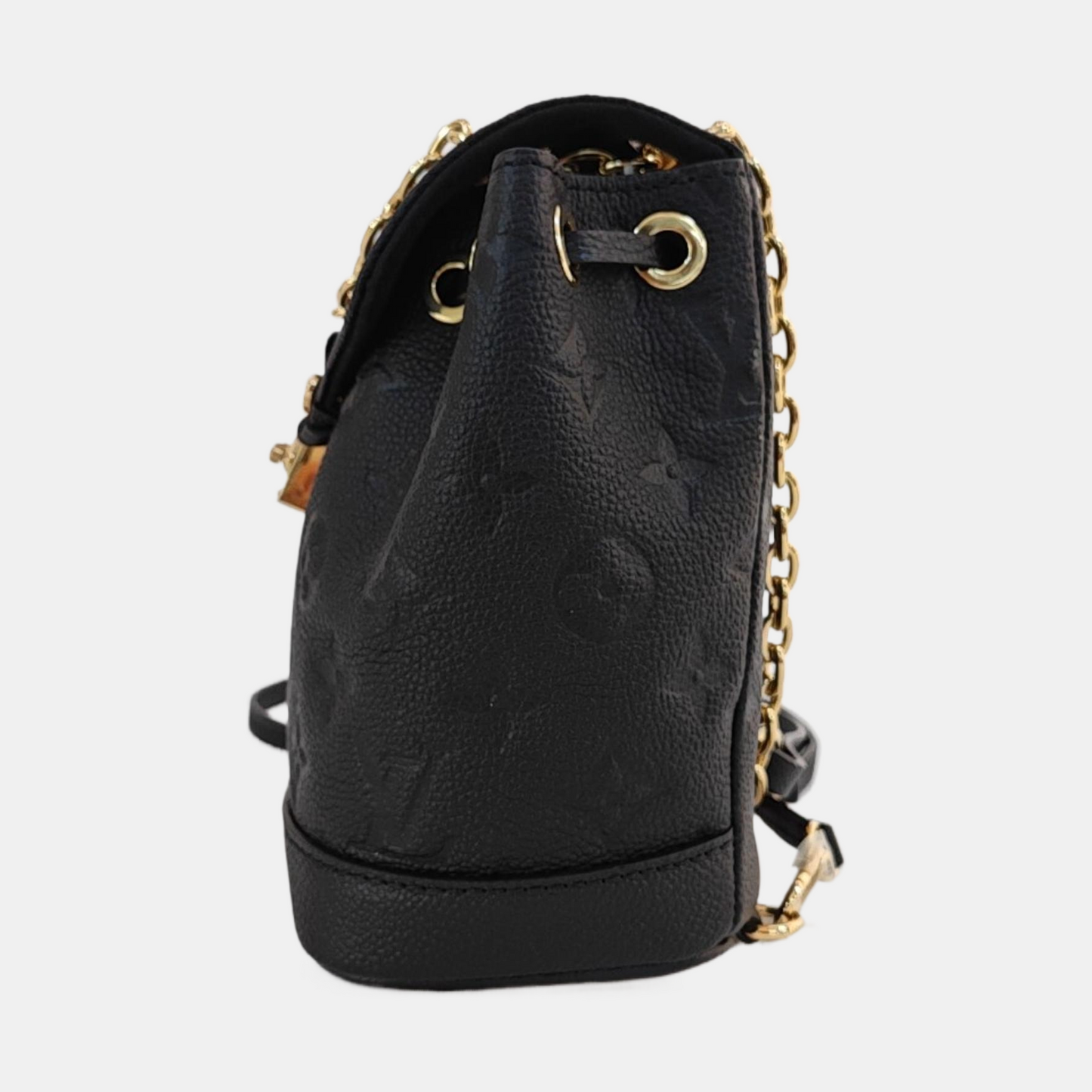 LOUIS VUITTON NOÉ Black Calfskin Monogram Embossed Backpack with Detachable Strap and Golden Hardware, 2 Straps-(SKU)-968793367