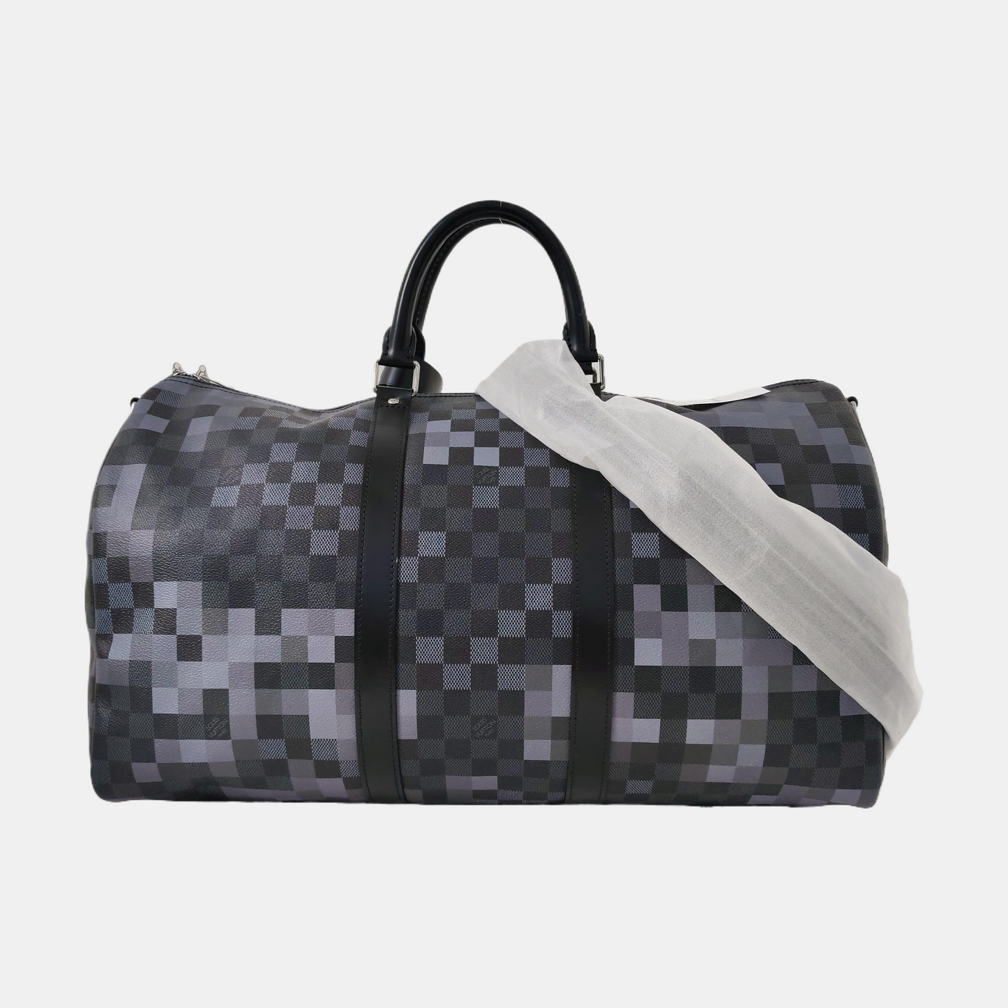 LOUIS VUITTON KEEPALL 50 Grey Coated Canvas Chessboard Pattern Single Shoulder Bag Handbag Crossbody Bag Detachable Strap-(SKU)-969251083