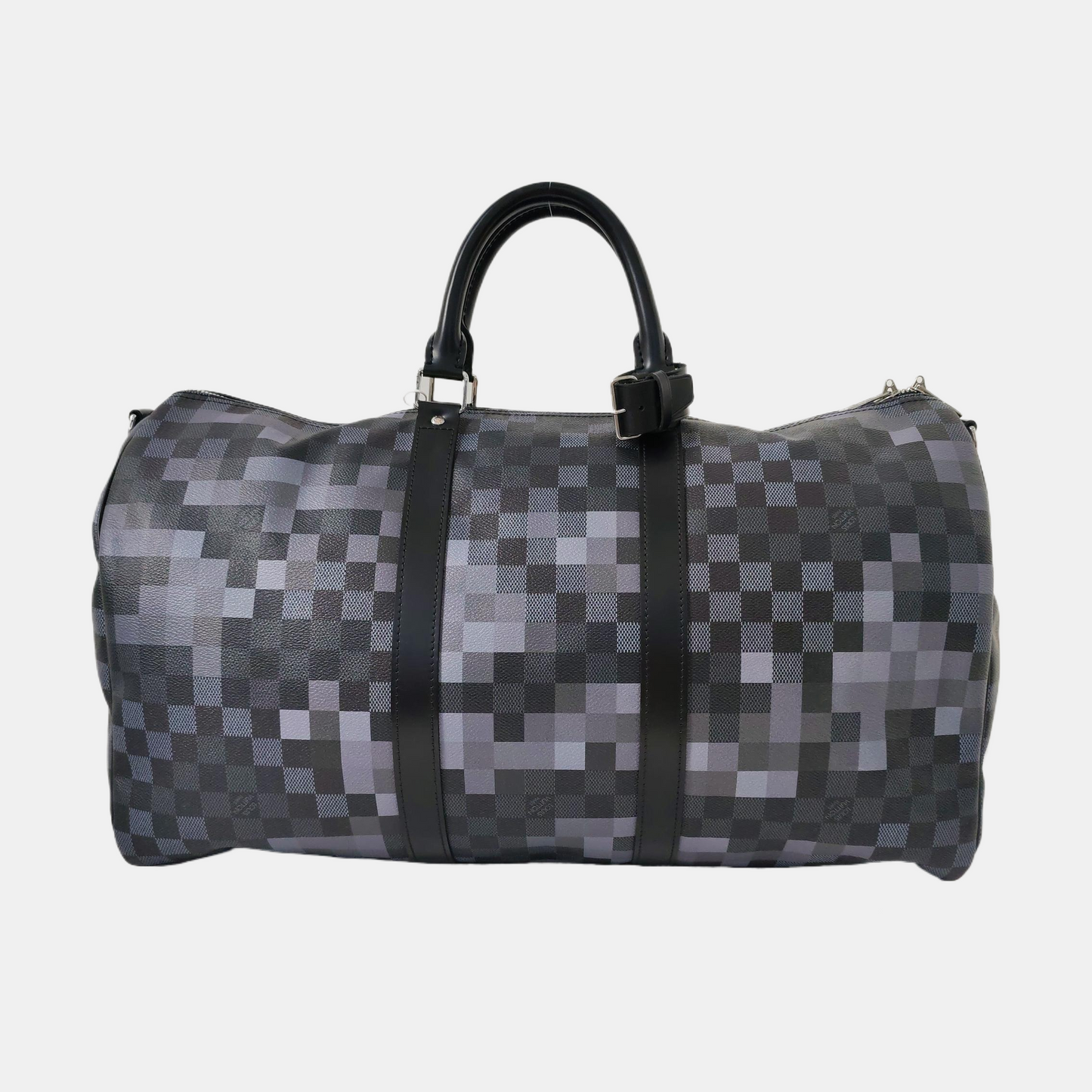 LOUIS VUITTON KEEPALL 50 Grey Coated Canvas Chessboard Pattern Single Shoulder Bag Handbag Crossbody Bag Detachable Strap-(SKU)-969251083