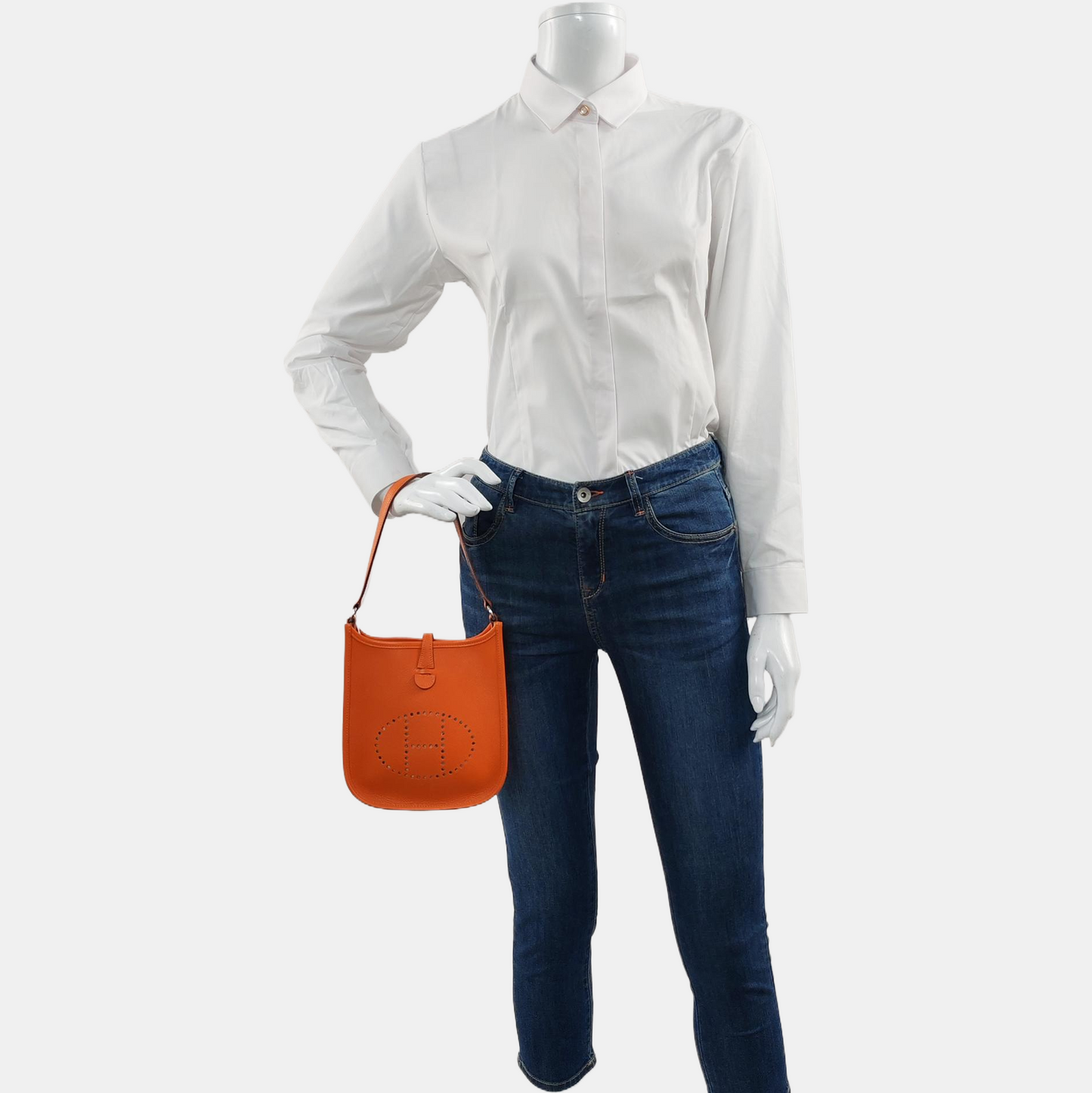 HERMÈS Evelyne TPM Hermes Orange Epsom Calfskin Evelyne Handbag Single Shoulder Bag Crossbody Bag Silver Hardware 🄸 Stamped-(SKU)-969044351