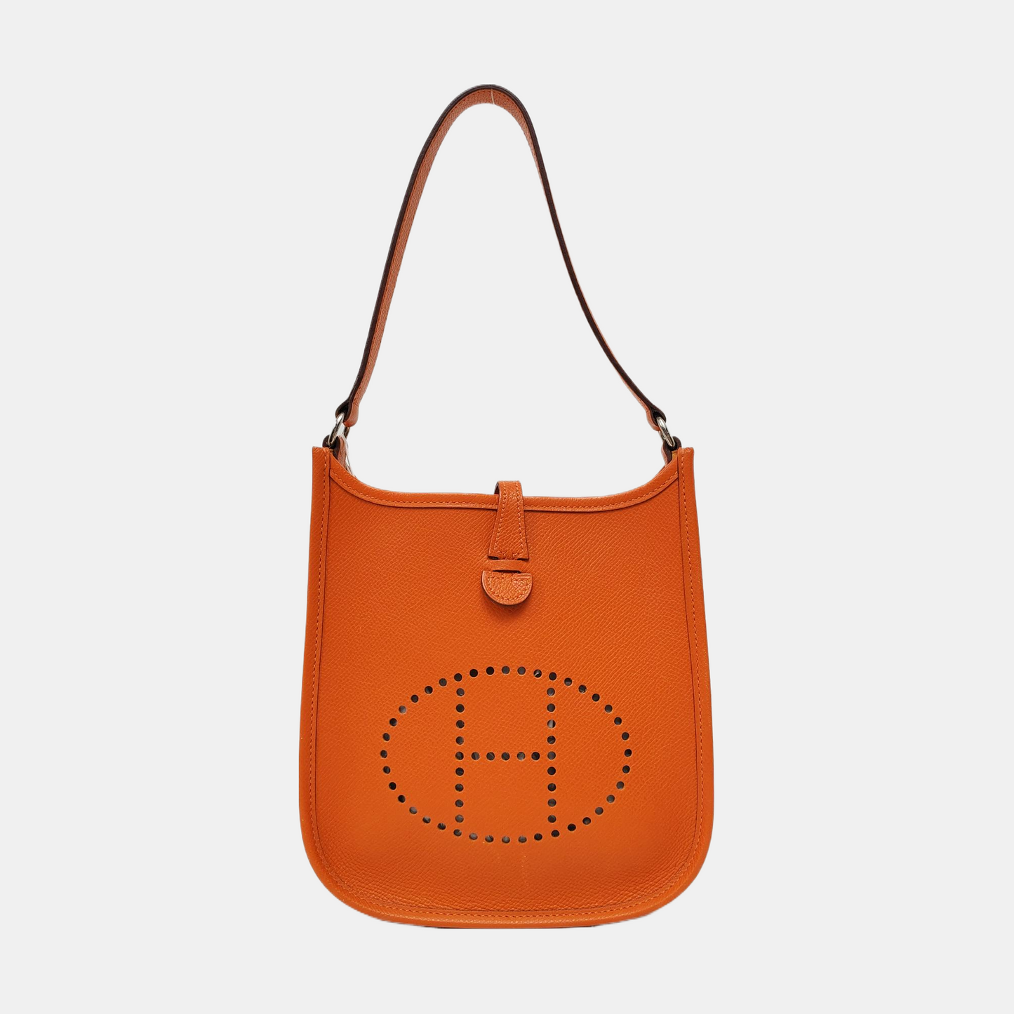 HERMÈS Evelyne TPM Hermes Orange Epsom Calfskin Evelyne Handbag Single Shoulder Bag Crossbody Bag Silver Hardware 🄸 Stamped-(SKU)-969044351