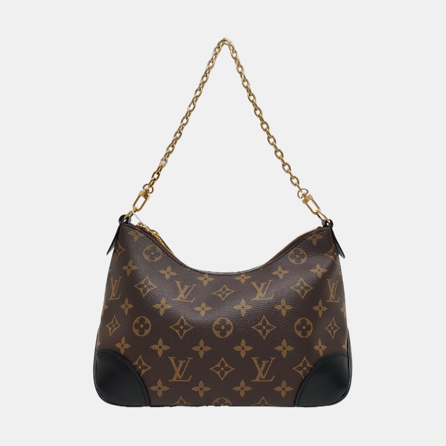 LOUIS VUITTON BOULOGNE Brown Coated Canvas Monogram Horn Bag Shoulder Bag Tote Bag Crossbody Bag with Gold Hardware and 2 Detachable Shoulder Straps-(SKU)-969000180
