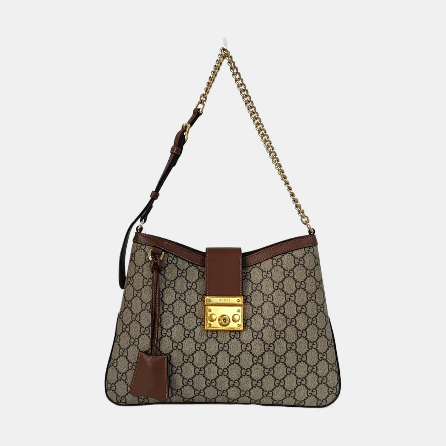 GUCCI Padlock Medium Brown Coated Canvas Monogram Shoulder Bag Handbag Golden Hardware-(SKU)-969086210