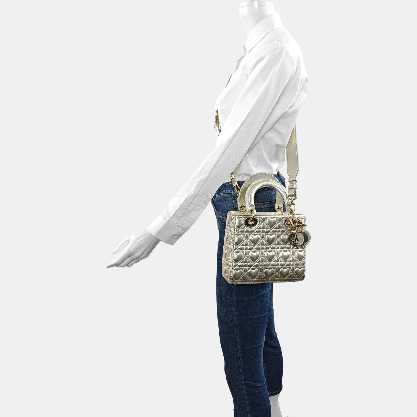 DIOR Lady Dior Small Champagne Lamb Skin Quilted Four Compartments Shoulder Bag Tote Crossbody Bag with Detachable Strap-(SKU)-969145755
