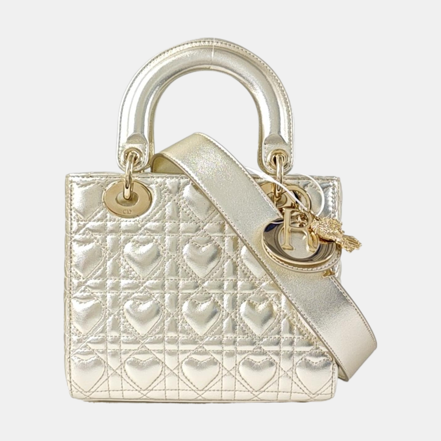 DIOR Lady Dior Small Champagne Lamb Skin Quilted Four Compartments Shoulder Bag Tote Crossbody Bag with Detachable Strap-(SKU)-969145755