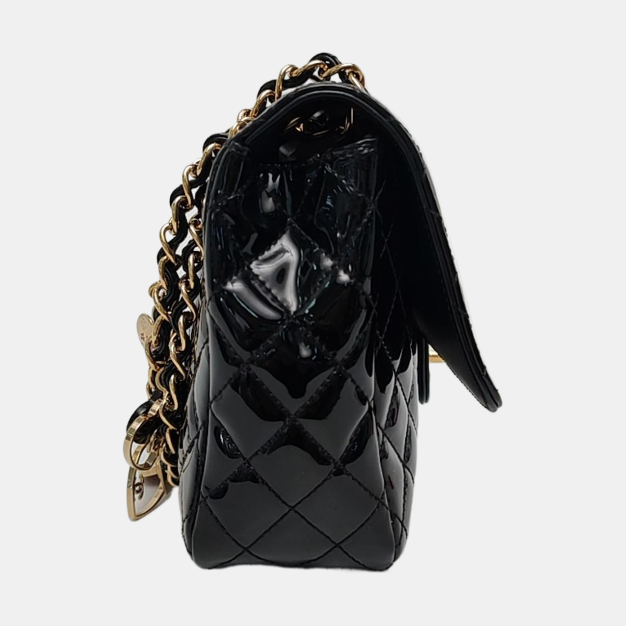 CHANEL CLASSIC FLAP Medium Black Patent Leather Cannage Flap Single Shoulder Bag Gold Black Red Hardware 13 Clasp-(SKU)-969308446