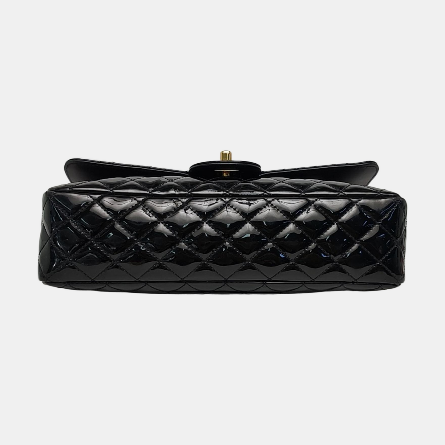 CHANEL CLASSIC FLAP Medium Black Patent Leather Cannage Flap Single Shoulder Bag Gold Black Red Hardware 13 Clasp-(SKU)-969308446