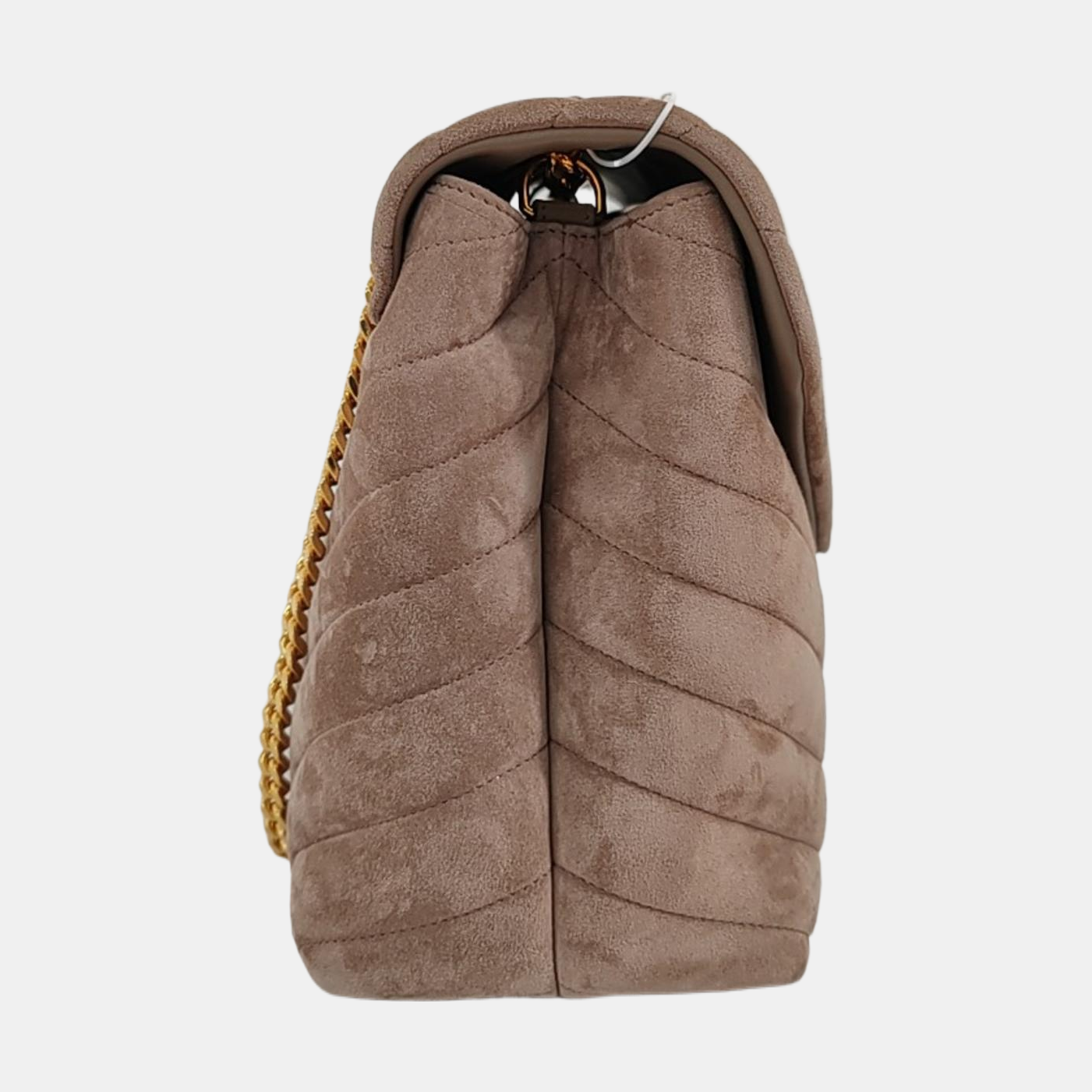 YSL LOULOU Medium Size Taupe Suede Quilted V-Stitch Shoulder Bag Crossbody Bag Golden Hardware-(SKU)-968011194