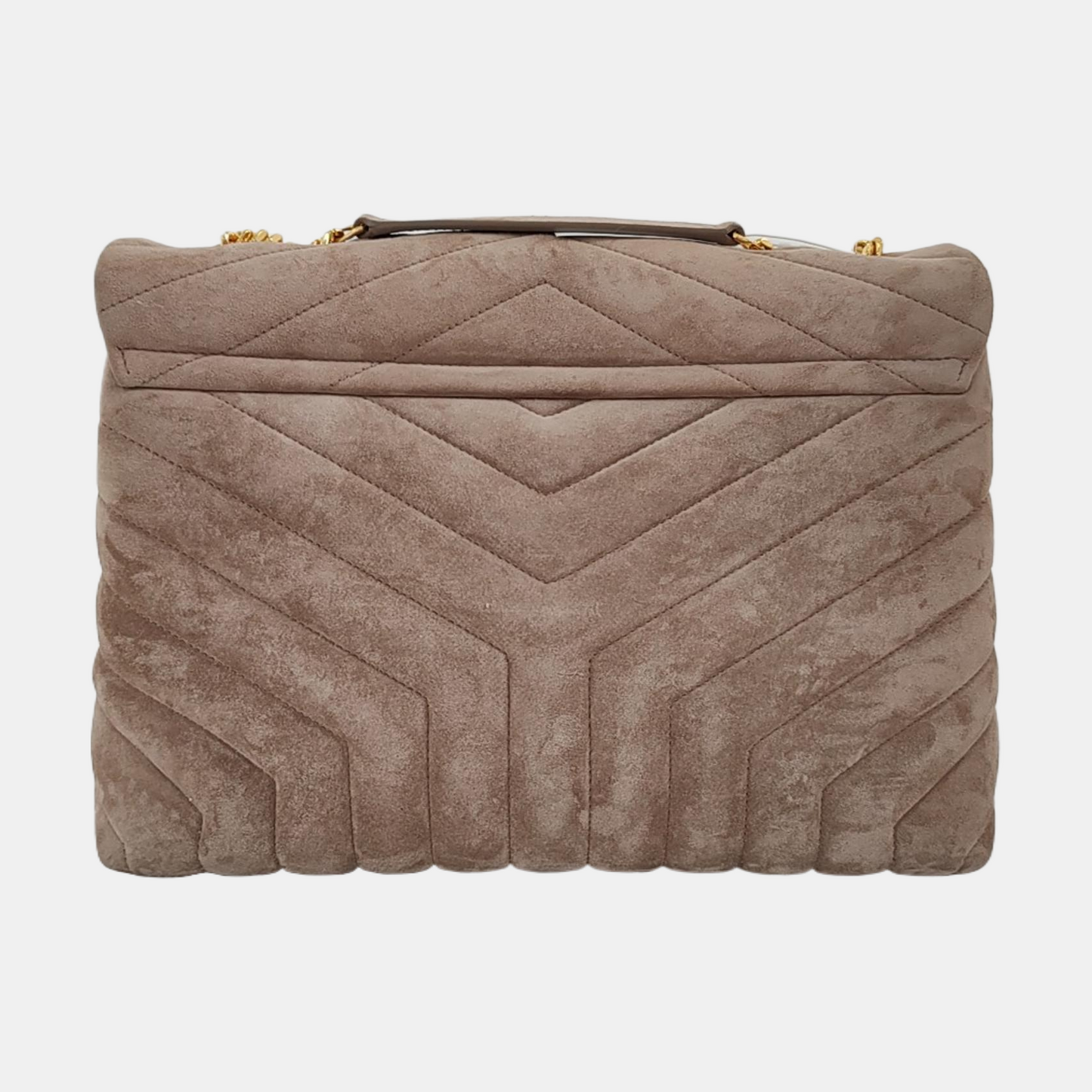 YSL LOULOU Medium Size Taupe Suede Quilted V-Stitch Shoulder Bag Crossbody Bag Golden Hardware-(SKU)-968011194