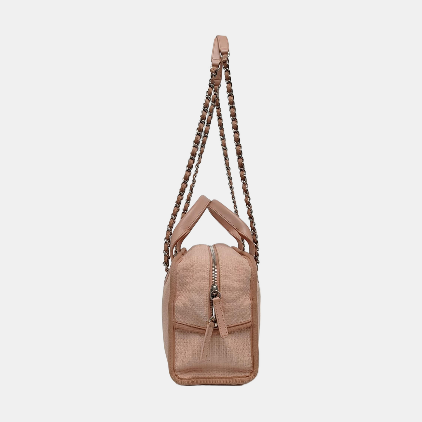 CHANEL DEAUVILLE Small Pink Fabric Embroidered Beach Bag Single Shoulder Bag Tote Bag Silver Hardware 20 Clasp-(SKU)-969172719