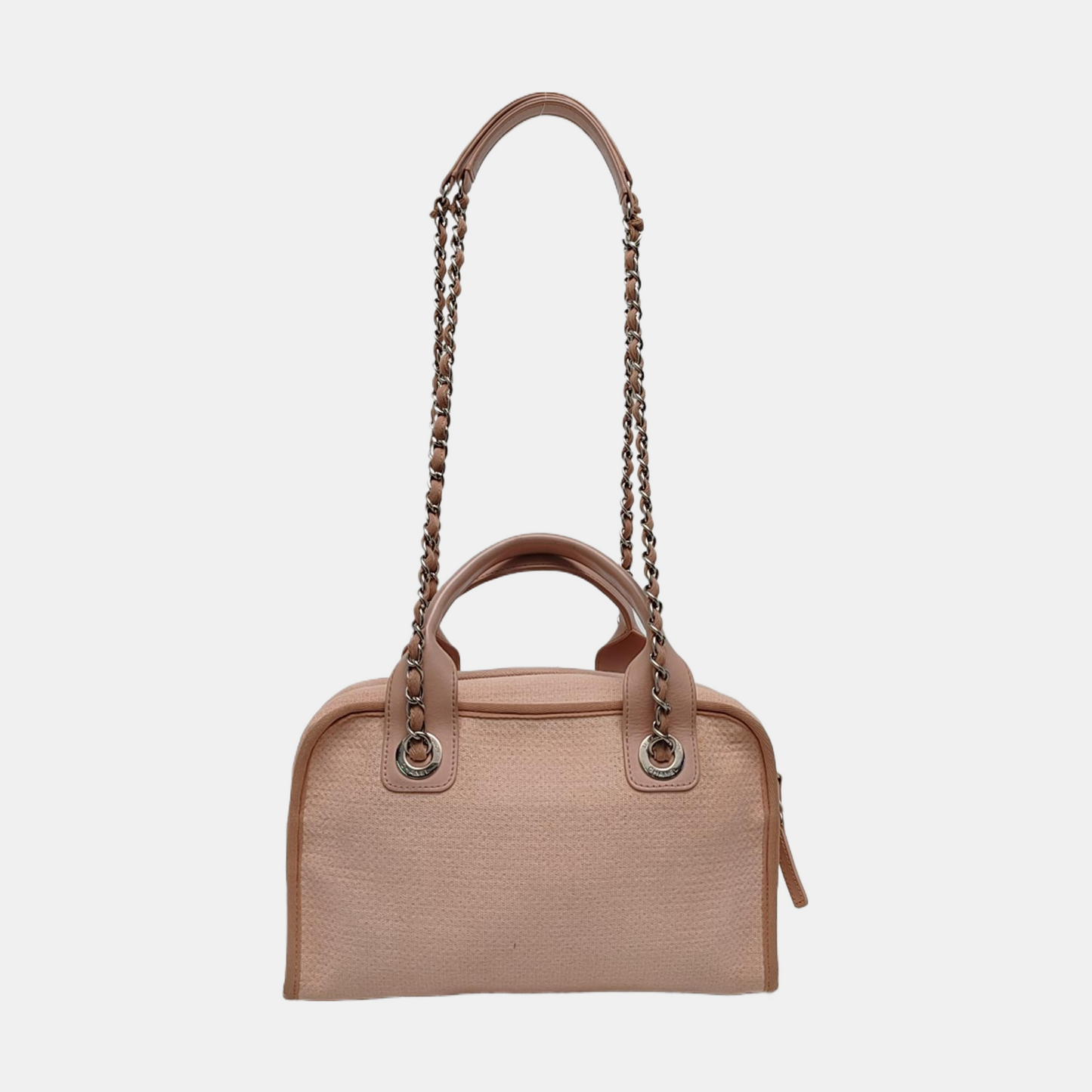 CHANEL DEAUVILLE Small Pink Fabric Embroidered Beach Bag Single Shoulder Bag Tote Bag Silver Hardware 20 Clasp-(SKU)-969172719