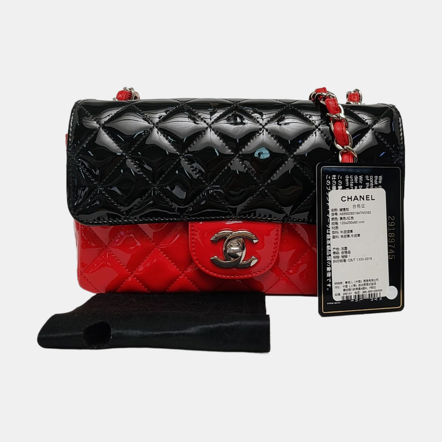 CHANEL CLASSIC FLAP Mini Color Block Patent Leather Quilted Shoulder Bag Tote Bag Crossbody Silver Hardware 29cm-(SKU)-969284636
