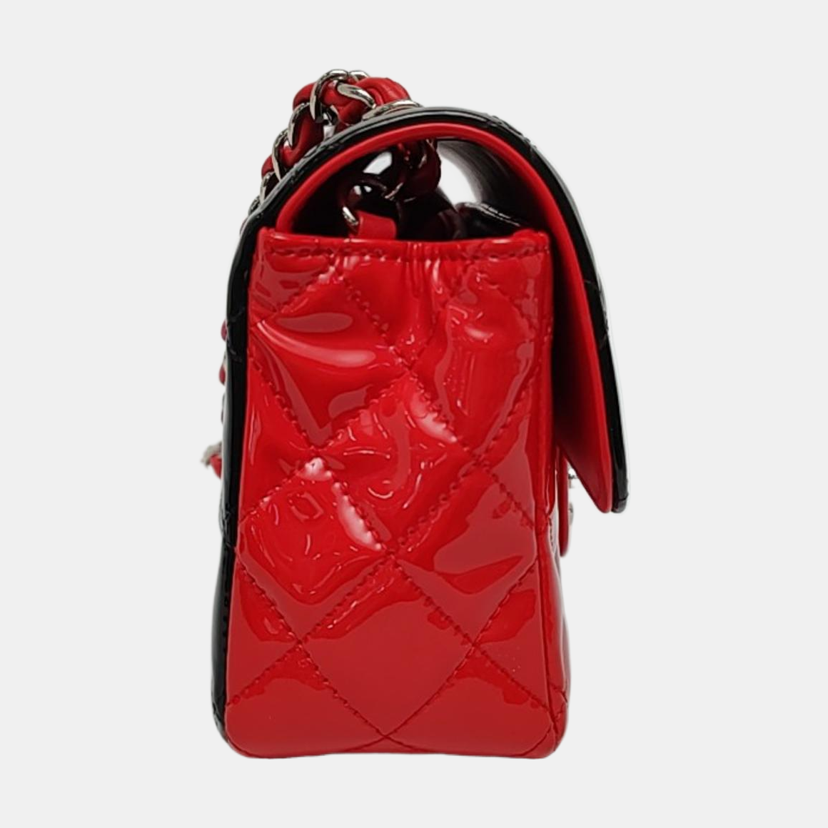 CHANEL CLASSIC FLAP Mini Color Block Patent Leather Quilted Shoulder Bag Tote Bag Crossbody Silver Hardware 29cm-(SKU)-969284636