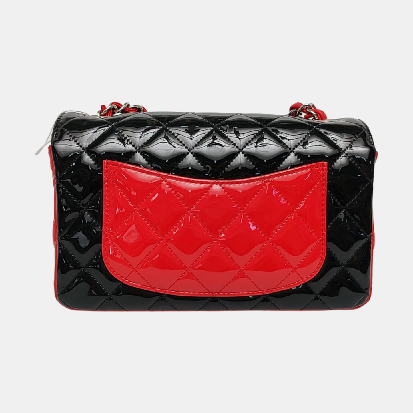 CHANEL CLASSIC FLAP Mini Color Block Patent Leather Quilted Shoulder Bag Tote Bag Crossbody Silver Hardware 29cm-(SKU)-969284636