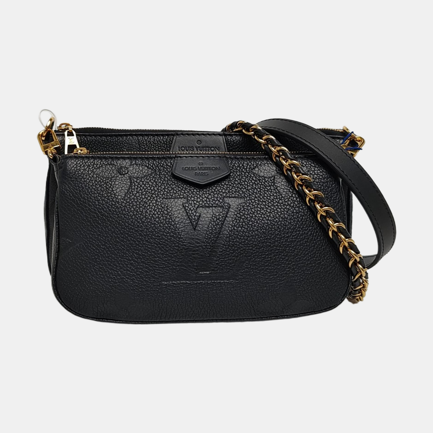 LOUIS VUITTON MULTI Black Leather Embossed Crossbody Handbag Single Shoulder Bag Golden Hardware Removable Strap 2 Straps-(SKU)-969245680