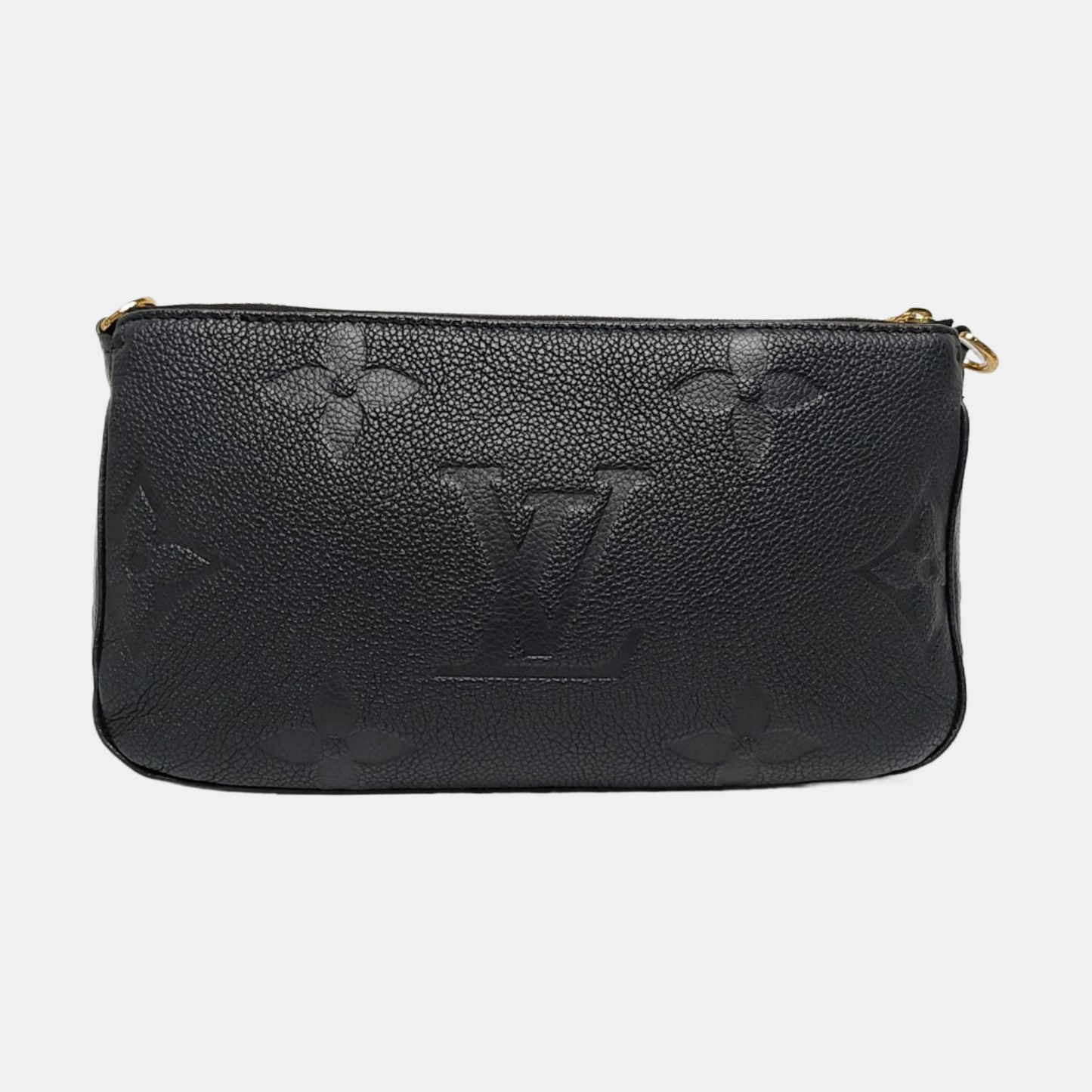 LOUIS VUITTON MULTI Black Leather Embossed Crossbody Handbag Single Shoulder Bag Golden Hardware Removable Strap 2 Straps-(SKU)-969245680