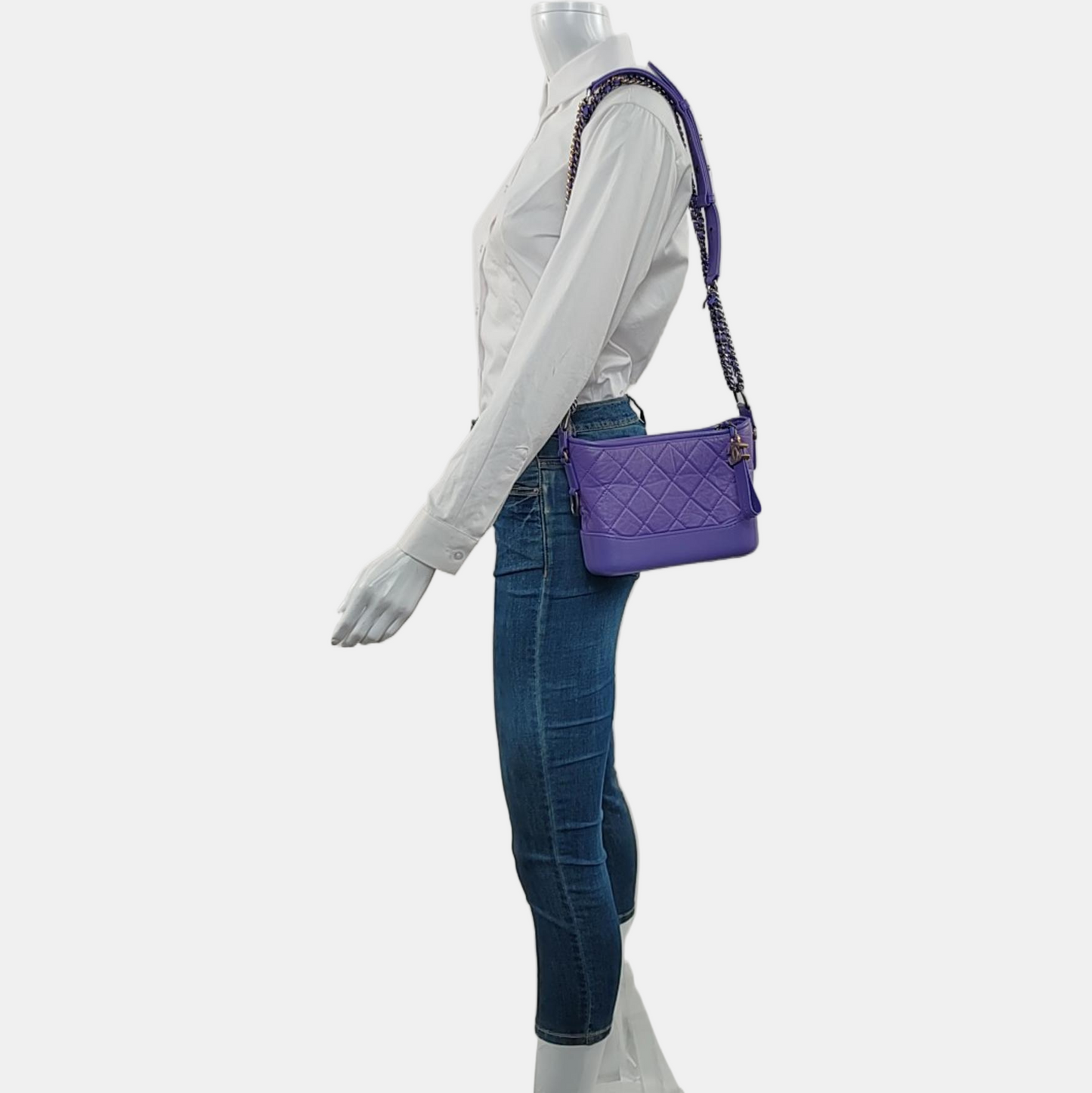 CHANEL GABRIELLE Small Purple Calfskin QuiltedShoulder Bag Crossbody Bag Gold Silver Ruthenium Hardware 29K-(SKU)-969086425