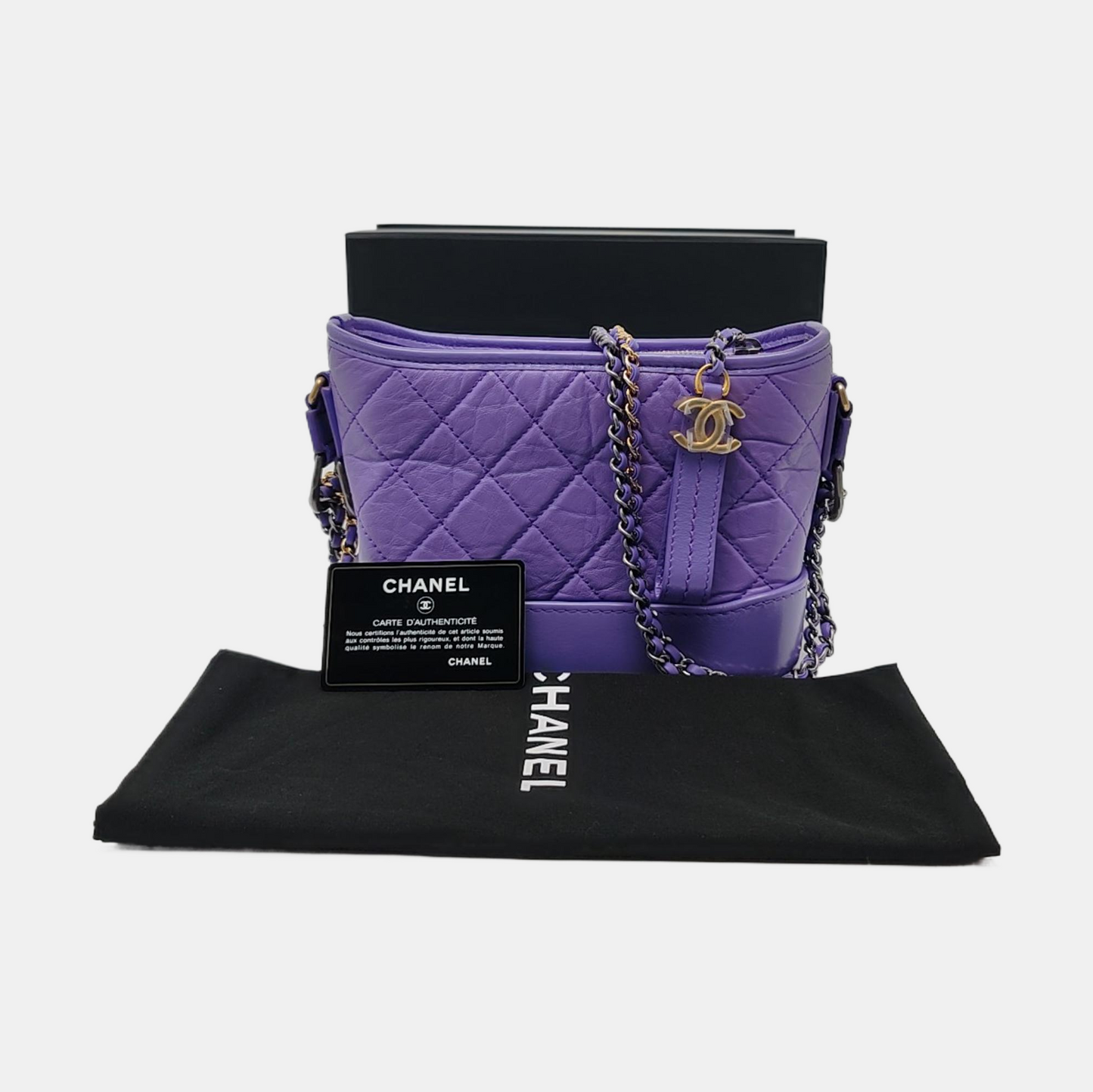 CHANEL GABRIELLE Small Purple Calfskin QuiltedShoulder Bag Crossbody Bag Gold Silver Ruthenium Hardware 29K-(SKU)-969086425